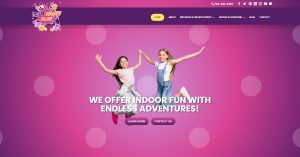 A pink background with two girls jumping in the air.